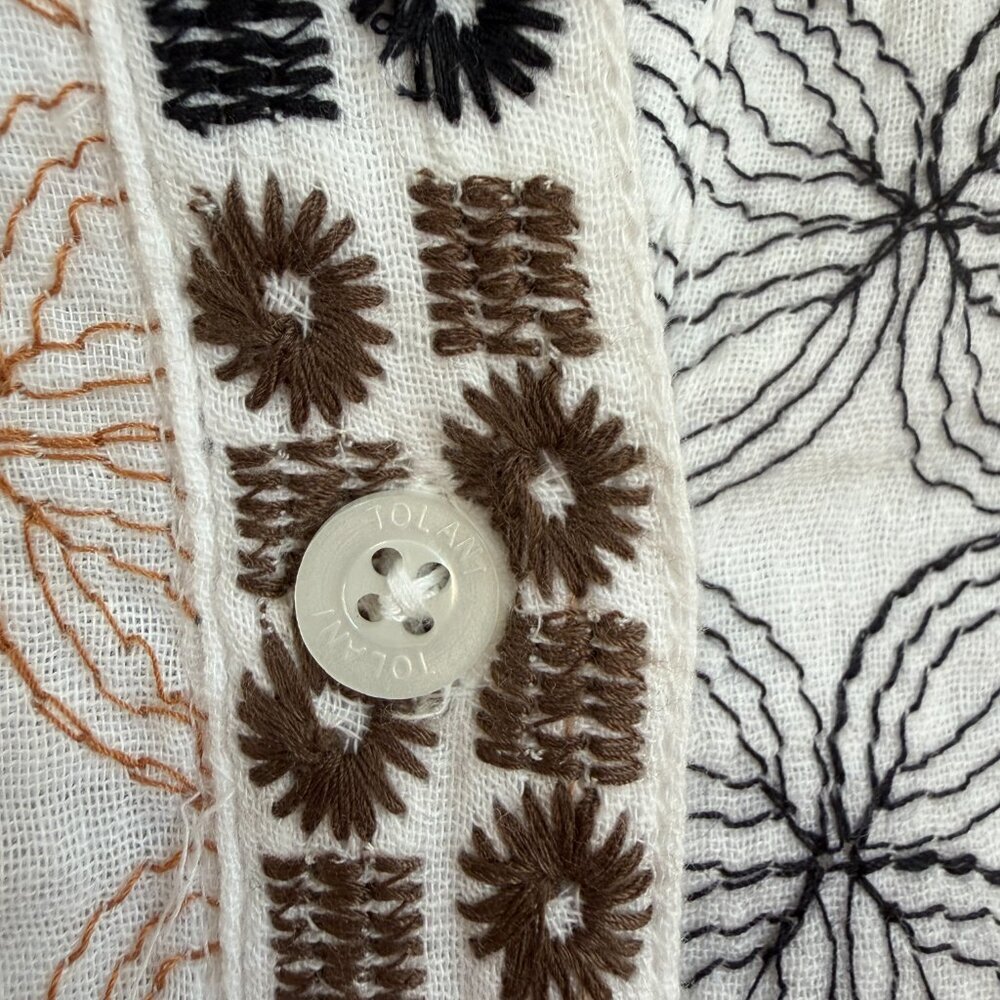 Soft Surroundings Mixed Print Cotton Gauze Button Front Shirt Boho Embroidered - Picture 6 of 9